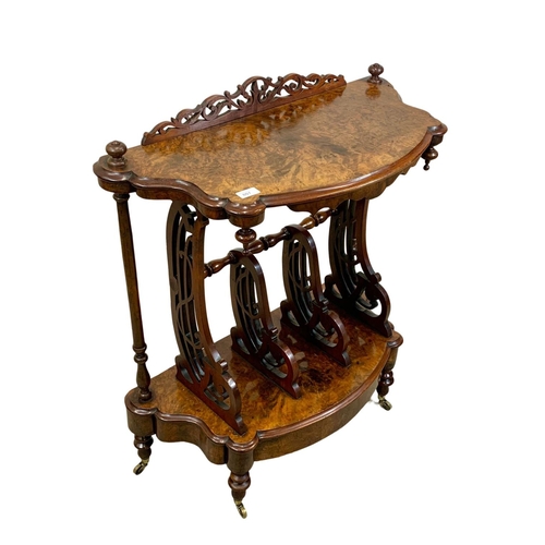 807 - A Victorian burr walnut Canterbury whatnot, 1860s. 77cm x 36cm x 92cm