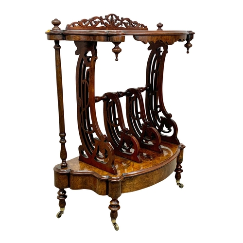 807 - A Victorian burr walnut Canterbury whatnot, 1860s. 77cm x 36cm x 92cm