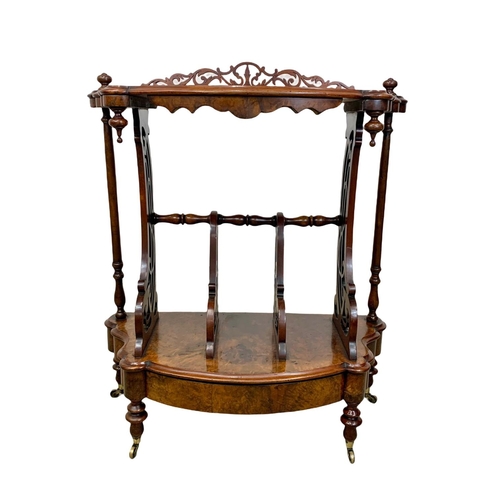 807 - A Victorian burr walnut Canterbury whatnot, 1860s. 77cm x 36cm x 92cm