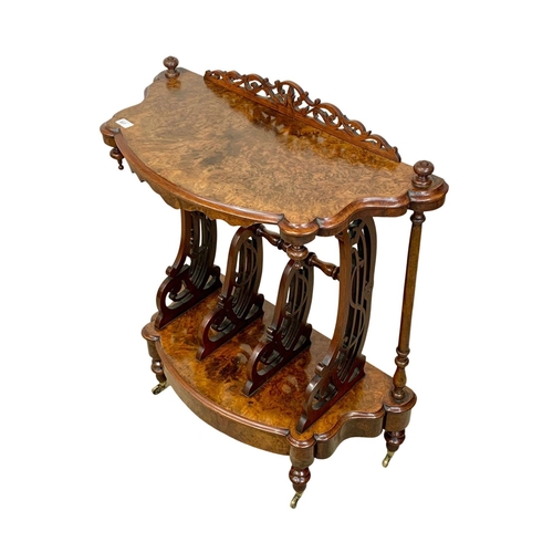 807 - A Victorian burr walnut Canterbury whatnot, 1860s. 77cm x 36cm x 92cm