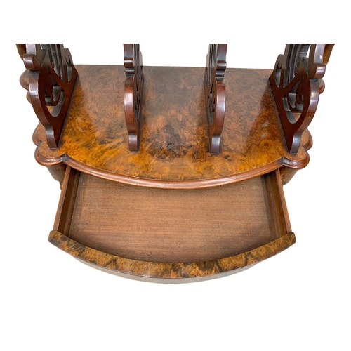 807 - A Victorian burr walnut Canterbury whatnot, 1860s. 77cm x 36cm x 92cm