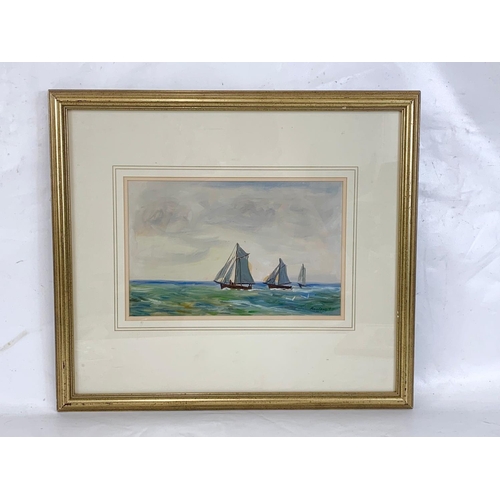 83 - An oil painting of yachts by Rowland Hill 1935, 51cm x 45cm