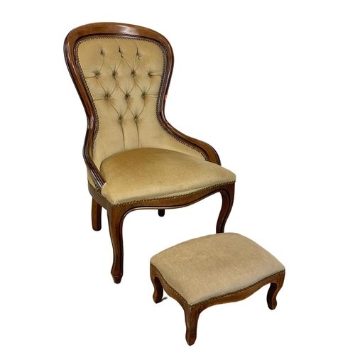 A Victorian style bedroom chair and stool