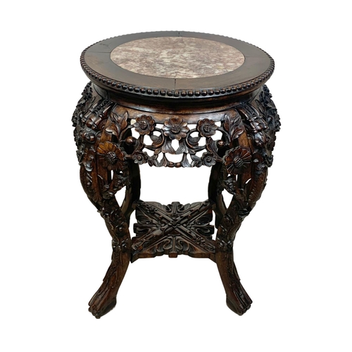 809 - A late 19th century carved padauk marble top side table, 50cm x 57cm