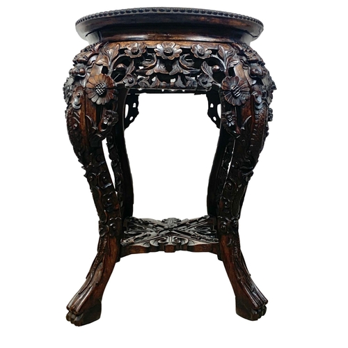 809 - A late 19th century carved padauk marble top side table, 50cm x 57cm