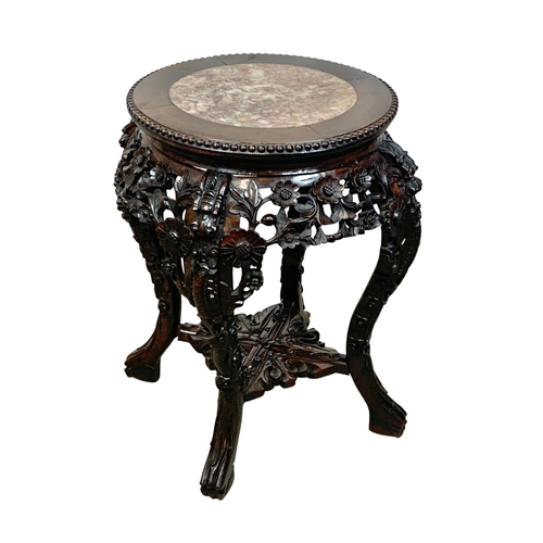 809 - A late 19th century carved padauk marble top side table, 50cm x 57cm