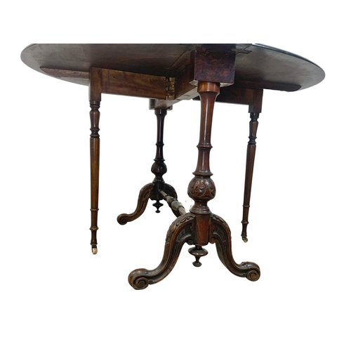 955 - A Victorian burr walnut Sutherland table.  89.5x15.5x71cm closed.