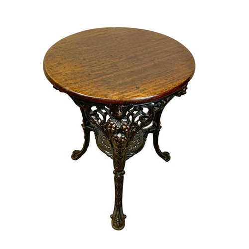 800a - A 19th century bar table with mahogany top and bronzed affect finish, 62cm x 72cm