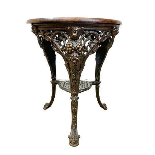 800a - A 19th century bar table with mahogany top and bronzed affect finish, 62cm x 72cm