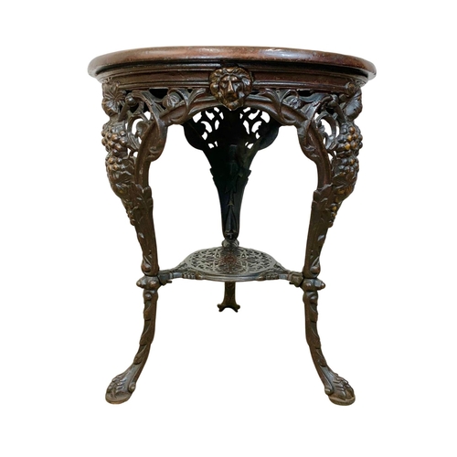 800a - A 19th century bar table with mahogany top and bronzed affect finish, 62cm x 72cm