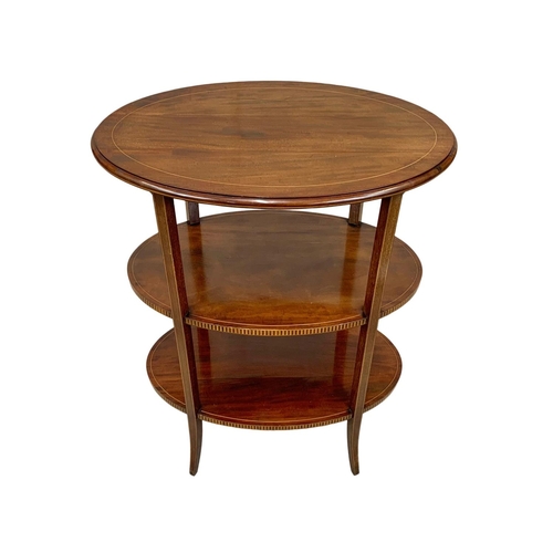 921a - An Edwardian inlaid 3 tier table with removable tray top in Sheraton style, 67cm x 38cm x 79cm