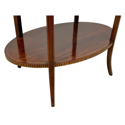 921a - An Edwardian inlaid 3 tier table with removable tray top in Sheraton style, 67cm x 38cm x 79cm