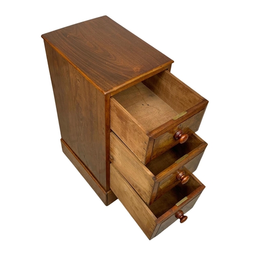 877a - An Edwardian walnut and mahogany 3 drawer pedestal, 37cm x 49cm x 84cm