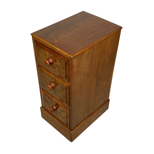 877a - An Edwardian walnut and mahogany 3 drawer pedestal, 37cm x 49cm x 84cm