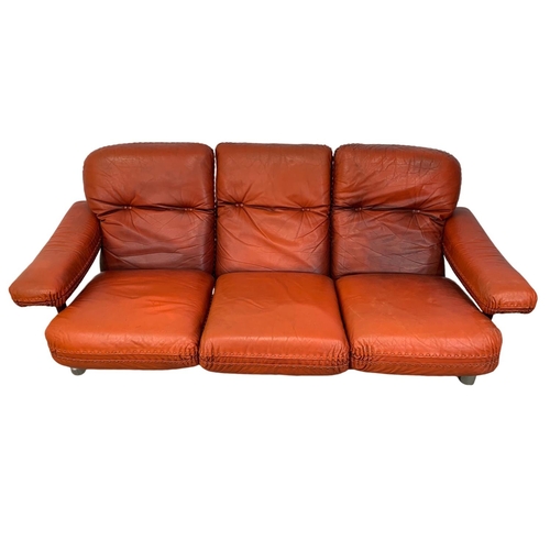 1048A - A 3pc designer mid century suite circa 1970s with fine quality leather