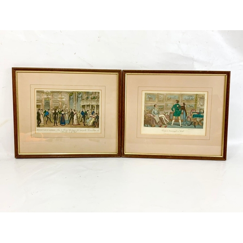 108a - A pair of early 19th century coloured engravings by Cruikshank, reframed 32.5cm x 27cm