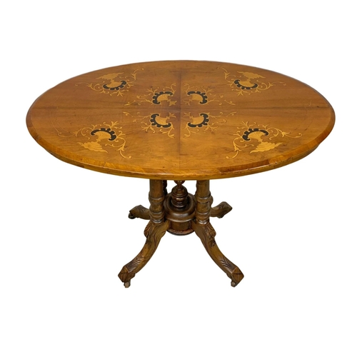 1046a - A Victorian mahogany inlaid pedestal table.  88x53x71cm