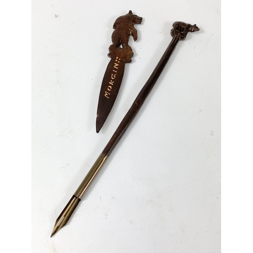 348 - Black Forest letter opener and a vintage Black Forest pen.