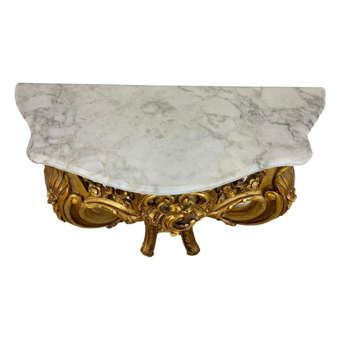 1071 - An 18th century style marble top console table with Rococo influence. 92x40x96cm