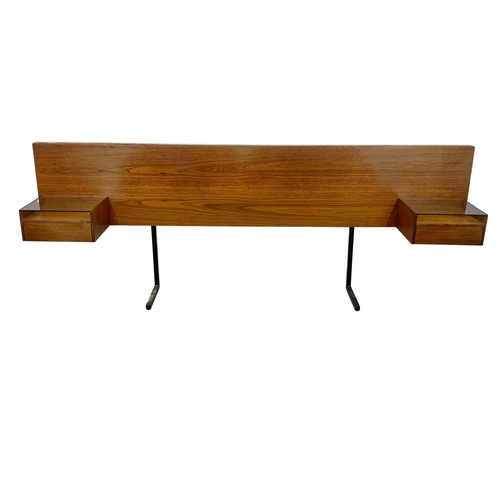 1100 - Teak Mid Century headboard with bedsides by Meredew. 239cm