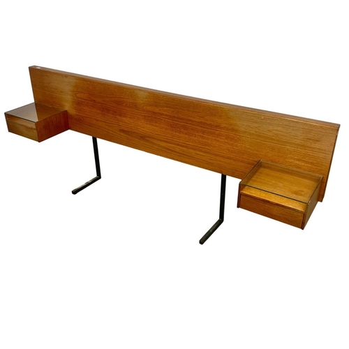 1100 - Teak Mid Century headboard with bedsides by Meredew. 239cm