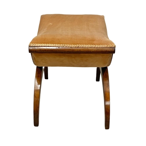 1122 - An early 19th century continental brass inlaid mahogany X-Framed stool. Circa 1810-1820. 55 x 39 x 4... 