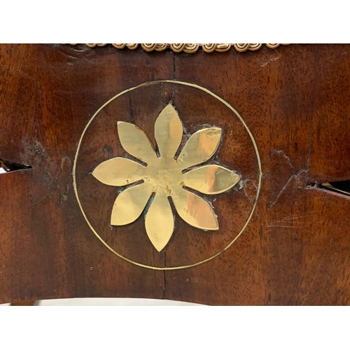 1122 - An early 19th century continental brass inlaid mahogany X-Framed stool. Circa 1810-1820. 55 x 39 x 4... 