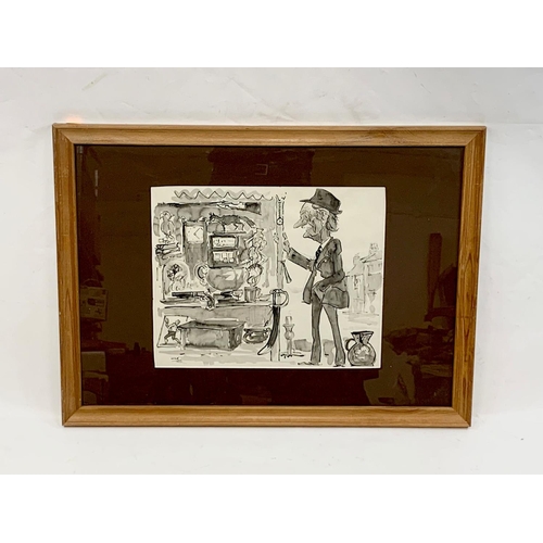 354l - A large framed cartoon, 