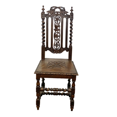 1002 - A Victorian carved oak hall chair. Circa 1870.