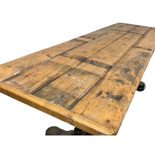 1020 - A large refractory style table. 221 x 64 x 77cm.