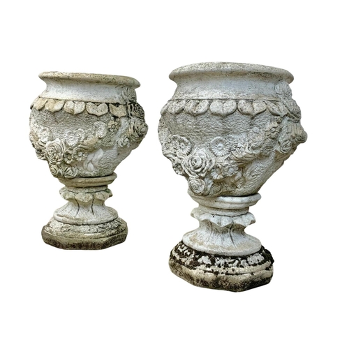 1026 - A pair of large Edwardian ornate concrete garden planters. 48 x 64cm