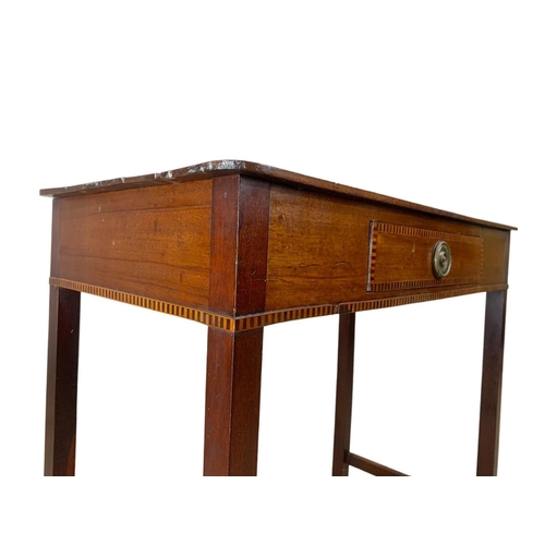 1029 - A late Victorian Sheraton revival inlaid mahogany side table with drawer. Circa 1880. 76 x 39 x 74cm... 