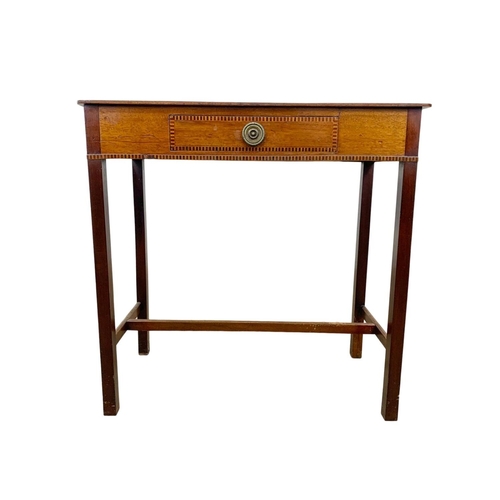 1029 - A late Victorian Sheraton revival inlaid mahogany side table with drawer. Circa 1880. 76 x 39 x 74cm... 