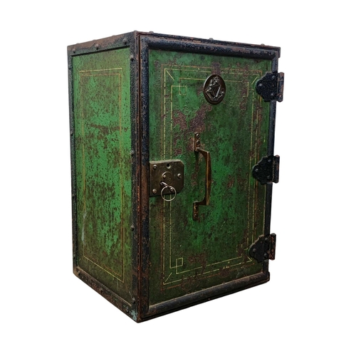 105 - A late 19th century campaign safe with North Irish Horse Regiment plaque. 31 x 25.5 x 46cm