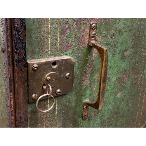 105 - A late 19th century campaign safe with North Irish Horse Regiment plaque. 31 x 25.5 x 46cm