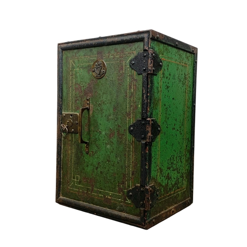 105 - A late 19th century campaign safe with North Irish Horse Regiment plaque. 31 x 25.5 x 46cm