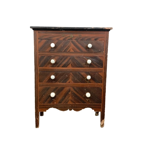 1093 - An Edwardian pine chest of drawer in original paint and lift up top. 69 x 33.5 x 91.5cm