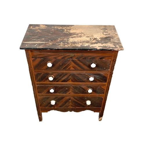 1093 - An Edwardian pine chest of drawer in original paint and lift up top. 69 x 33.5 x 91.5cm