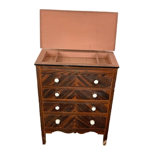 1093 - An Edwardian pine chest of drawer in original paint and lift up top. 69 x 33.5 x 91.5cm