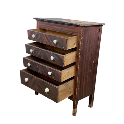 1093 - An Edwardian pine chest of drawer in original paint and lift up top. 69 x 33.5 x 91.5cm