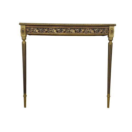 1117 - An ornate hall table with faux marble top. Plastic. 82 x 30.5 x 74cm