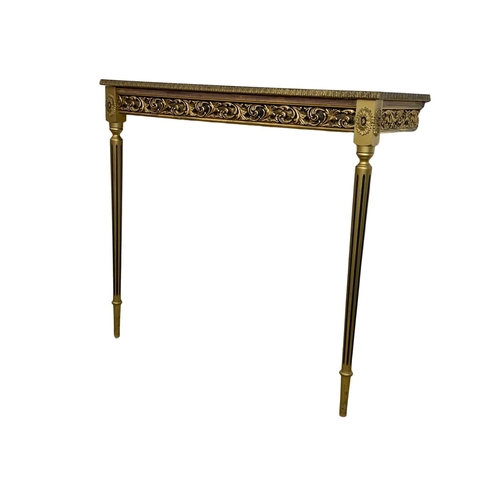 1117 - An ornate hall table with faux marble top. Plastic. 82 x 30.5 x 74cm