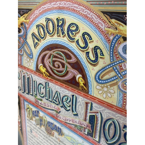 133 - A large late Victorian hand painted presentation to the marriage of Mr Michael Hogan, Bansha Tippera... 