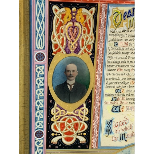 133 - A large late Victorian hand painted presentation to the marriage of Mr Michael Hogan, Bansha Tippera... 