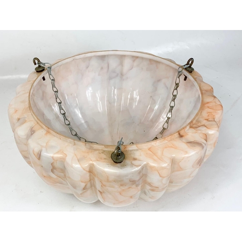 149 - A large Art Deco glass shade with chains. 36 x 19cm