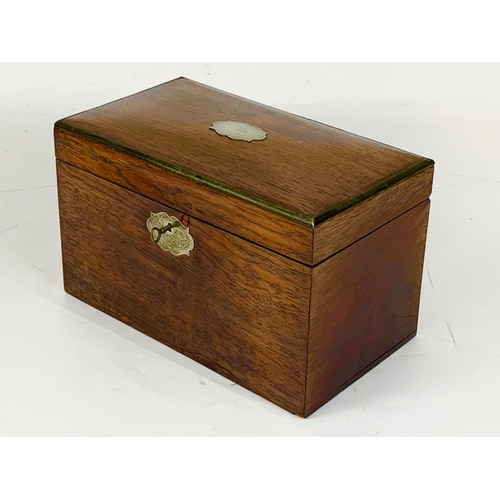 2 - A 19th century rosewood tea caddy with coromandel wood interior, circa 1860. 24.5cm x 13.5cm x 14.5c... 