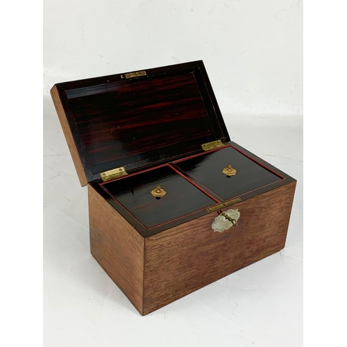 2 - A 19th century rosewood tea caddy with coromandel wood interior, circa 1860. 24.5cm x 13.5cm x 14.5c... 