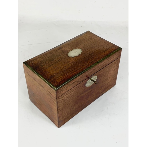 2 - A 19th century rosewood tea caddy with coromandel wood interior, circa 1860. 24.5cm x 13.5cm x 14.5c... 