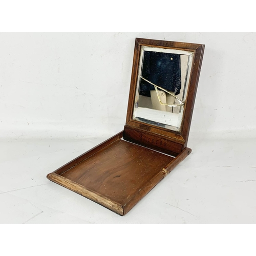 23 - A 19th century Sorrento Ware inlaid Olive Wood shaving mirror. Circa 1880. 16 x 23cm