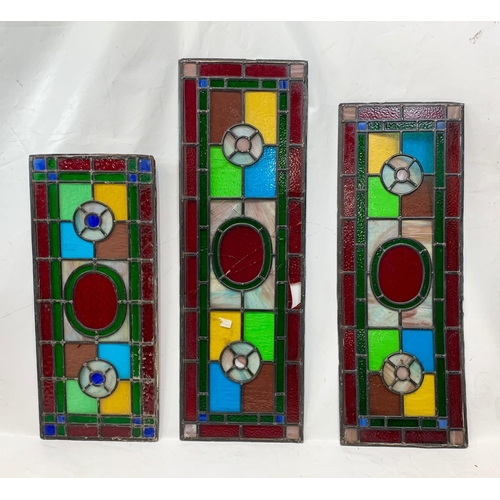 25 - 3 Victorian stained glass panel. Largest 34 x 103.5cm.